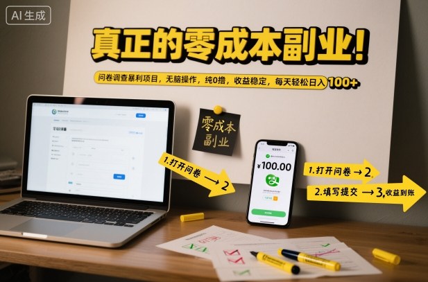 真正的零成本副业！问卷调查暴利项目，无脑操作，纯0撸，收益稳定，每天轻松日入100+【揭秘】-邪修侠学院