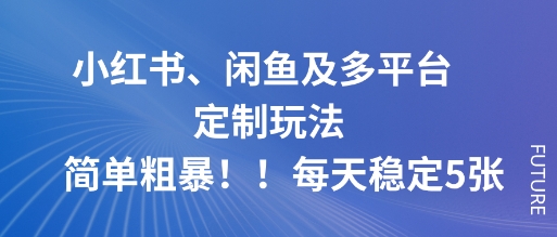小红书、闲鱼及多平台定制玩法简单粗暴！每天稳定5张-邪修侠学院