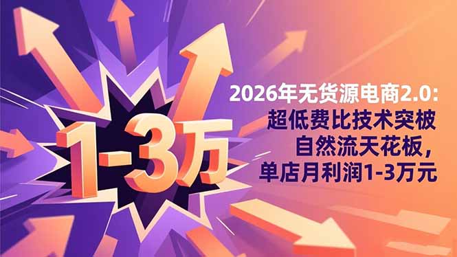 2026年无货源电商2.0【更新】：超低费比技术突破自然流天花板，单店月利润1-3万元-邪修侠学院