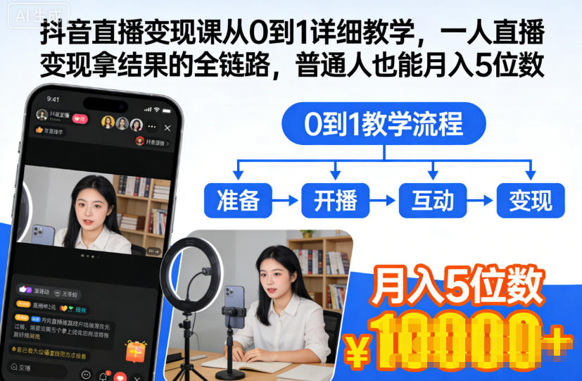 抖音直播变现课从0到1详细教学，一人直播变现拿结果的全链路，普通人也能月入5位数-邪修侠学院