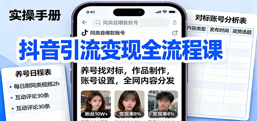 抖音引流变现全流程课:养号找对标,作品制作,账号设置,全网内容分发-邪修侠学院