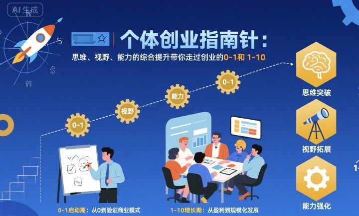 个体创业指南针，思维、视野、能力的综合提升带你走过创业的0-1和1-10【音频】-邪修侠学院