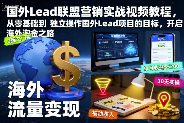 国外Lead联盟营销实战视频教程,从零基础到独立操作国外Lead项目的目标,开启海外淘金之路-邪修侠学院