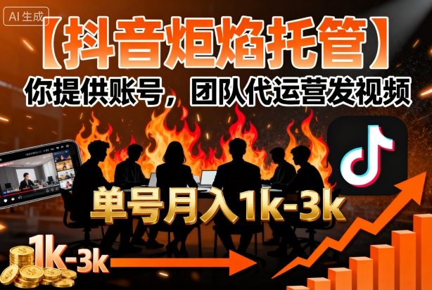 【抖音炬焰托管】你提供账号，团队代运营发视频，单号月入1k+【揭秘】-邪修侠学院