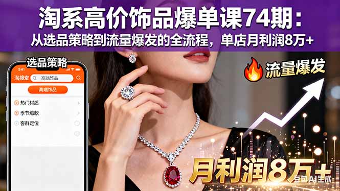 淘系高价饰品爆单课74期：从选品策略到流量爆发的全流程，单店月利润8万+-邪修侠学院