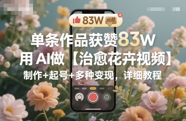 单条作品获赞83W，用AI做【治愈花卉视频】，制作+起号+多种变现，详细教程-邪修侠学院