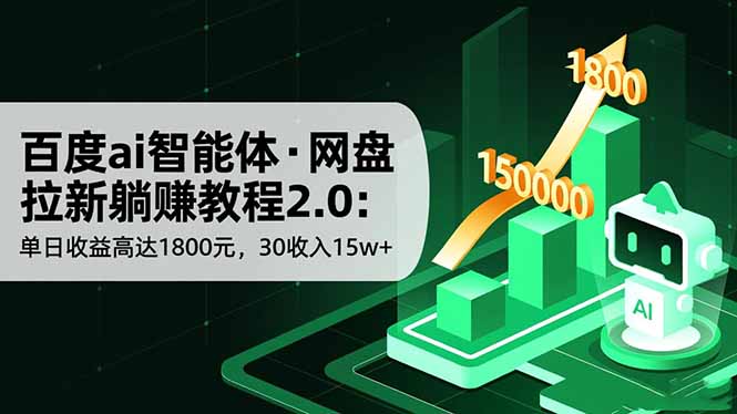 百度ai智能体·网盘拉新躺赚教程2.0：单日收益高达1800元，30收入15w+-邪修侠学院