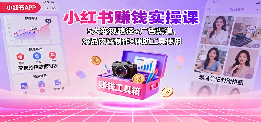 小红书赚钱实操课:5大变现路径+广告渠道,爆品内容制作+辅助工具使用-邪修侠学院
