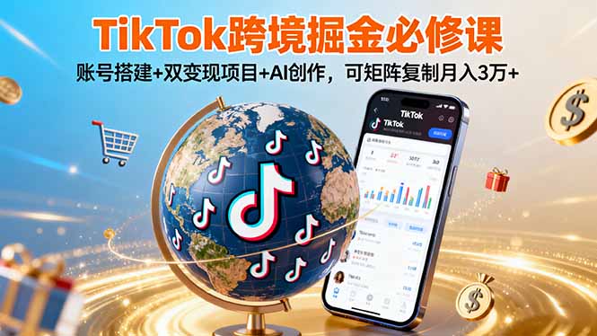 TikTo跨境掘金必修课,账号搭建+双变现项目+AI创作,可矩阵复制月入3万+-邪修侠学院