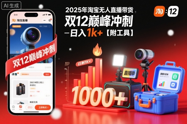 2025年淘宝无人直播带货,冲刺双12,日入1k+【附工具】【揭秘】-邪修侠学院