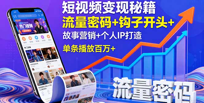 短视频变现秘籍，流量密码+钩子开头+故事营销+个人IP打造，单条播放百万+-邪修侠学院