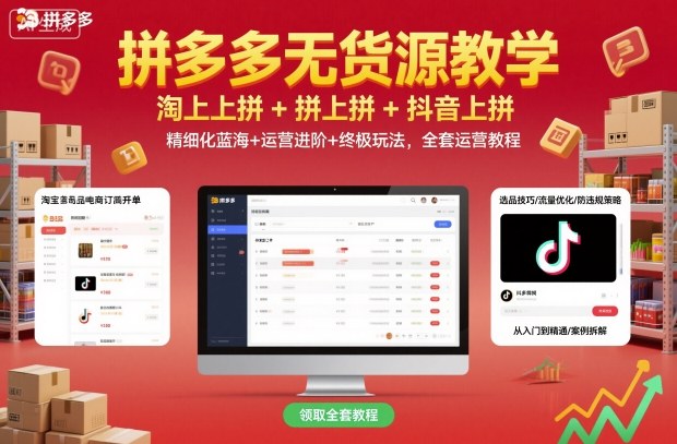 拼多多无货源教学，淘上拼+拼上拼+抖上拼，精细化蓝海+运营进阶+终极玩法，全套运营教程-邪修侠学院