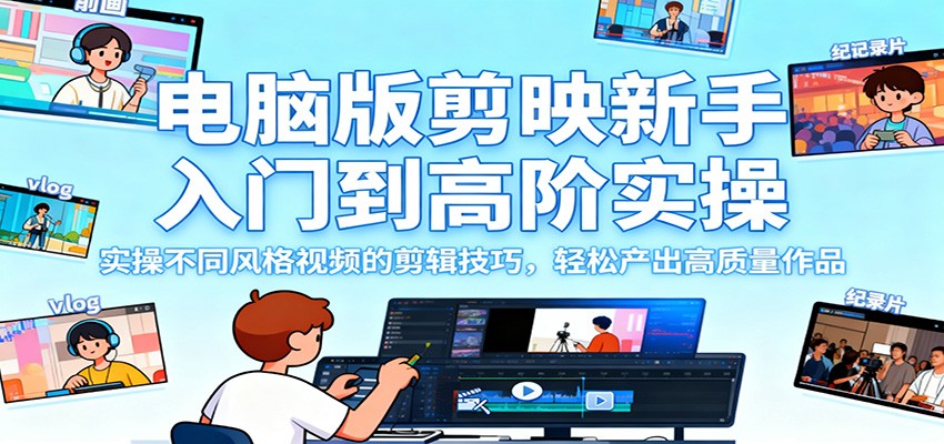 电脑版剪映新手入门到高阶实操,实操不同风格视频的剪辑技巧,轻松产出高质量作品-邪修侠学院