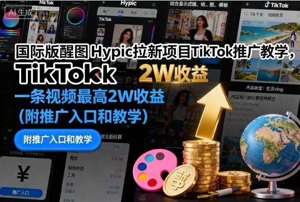 国际版醒图Hypic拉新项目TikTok推广教学,一条视频最高2W收益(附推广入口和教学)-邪修侠学院