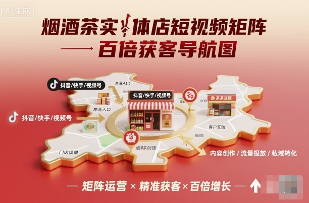 烟酒茶实体店短视频矩阵百倍获客导航图-邪修侠学院