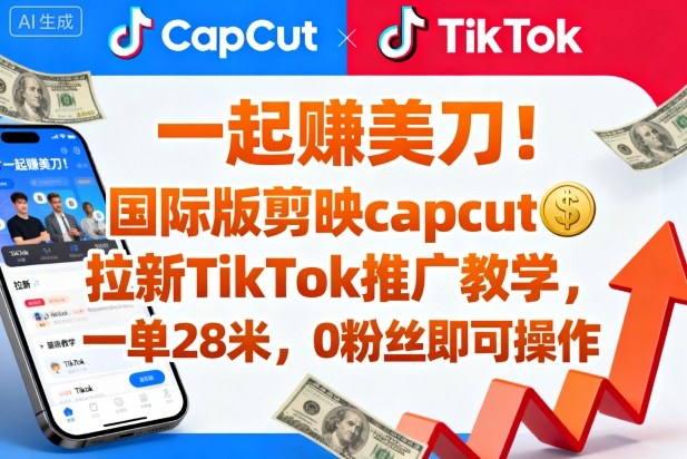 一起賺美刀!国际版剪映capcut拉新TikTok推广教学,一单28米,0粉丝即可操作(附推广入口和教学)-邪修侠学院