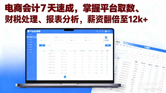 电商会计7天速成,掌握平台取数、财税处理、报表分析,薪资翻倍至12k+-邪修侠学院