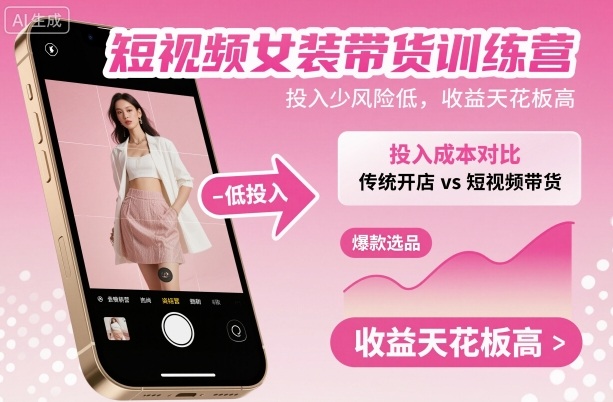 短视频女装带货训练营,投入少风险低,收益天花板高-邪修侠学院