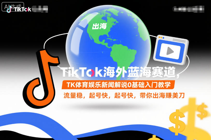 TikTok海外蓝海赛道,TK体育娱乐新闻解说0基础入门教学,流量稳,起号快,带你出海賺美刀-邪修侠学院
