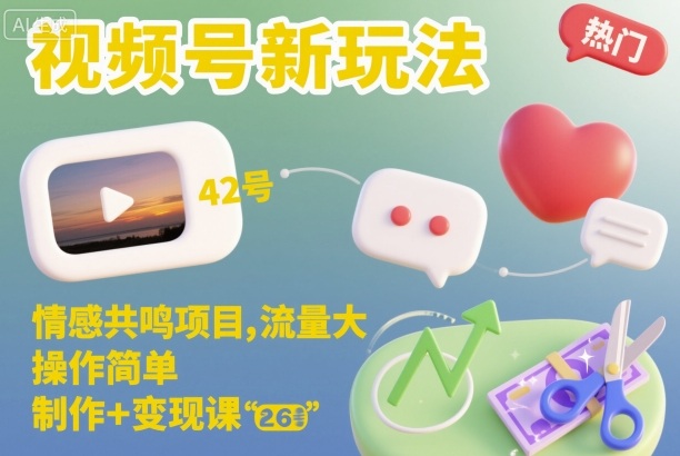 视频号新玩法，情感共鸣项目，流量大，操作简单，制作+变现课-邪修侠学院