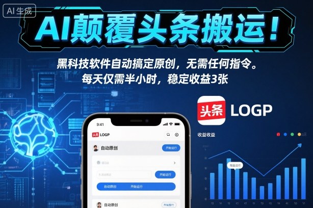 AI颠覆头条搬运!黑科技软件自动搞定原创,无需任何指令。每天仅需半小时,稳定收益3张【揭秘】-邪修侠学院