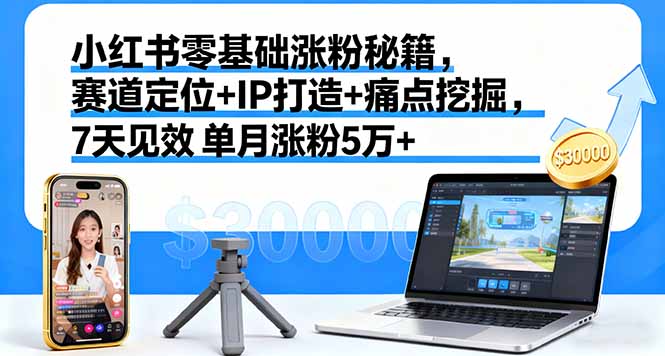 小红书零基础涨粉秘籍,赛道定位+IP打造+痛点挖掘,7天见效 单月涨粉5万+-邪修侠学院