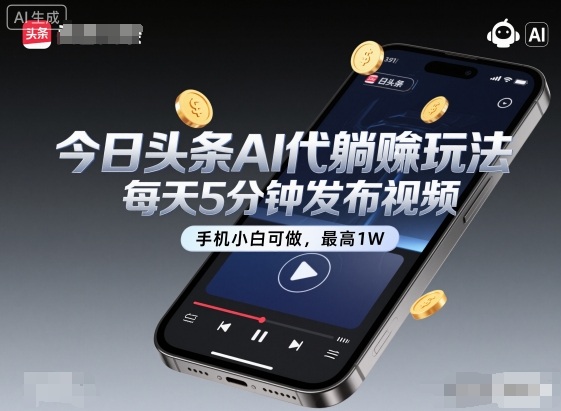今日头条AI代躺賺玩法,每天5分钟发布视频,手机小白可做,最高1W+【揭秘】-邪修侠学院