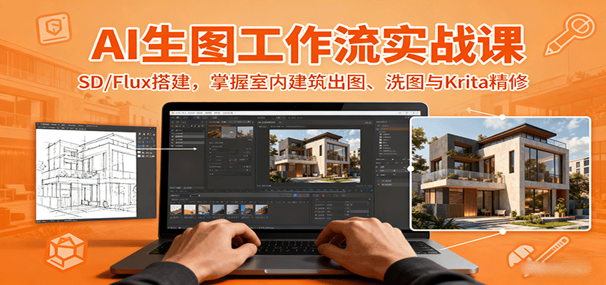 AI生图工作流实战课:SD/Flux搭建,掌握室内建筑出图、洗图与Krita精修-邪修侠学院