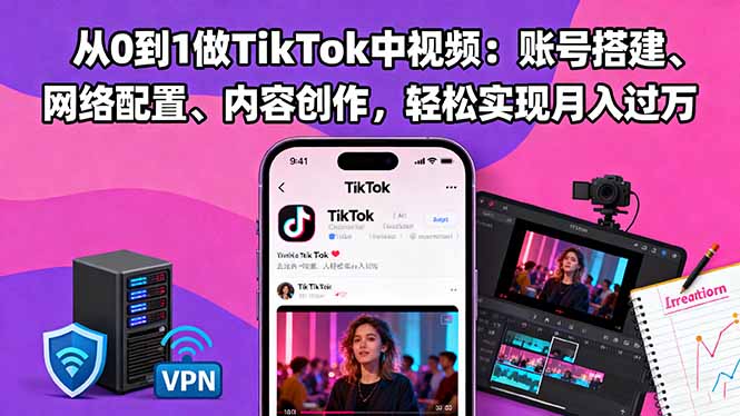 从0到1做TikTok中视频:账号搭建、网络配置、内容创作,轻松实现月入过万-邪修侠学院