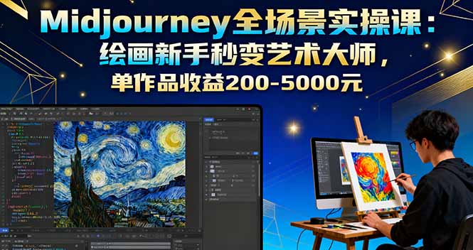Midjourney全场景实操课：绘画新手秒变艺术大师，单作品收益200-5000元-邪修侠学院