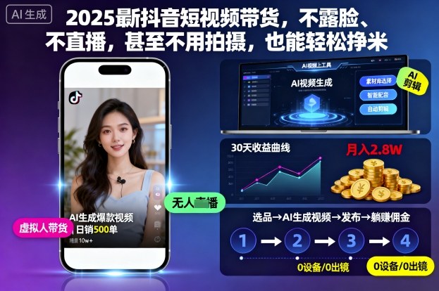 2025最新抖音短视频带货,不露脸、不直播,甚至不用拍摄,也能轻松挣米-邪修侠学院
