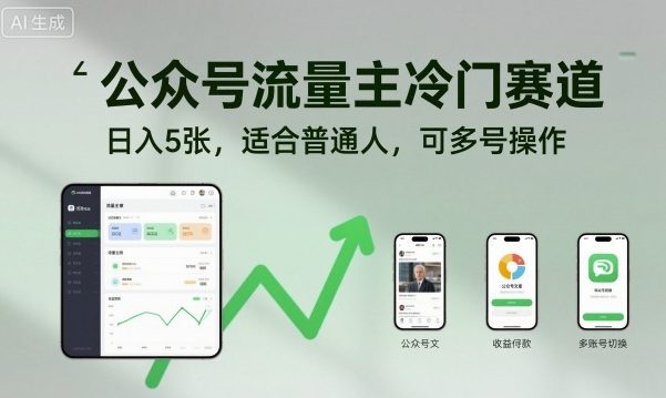 公众号流量主冷门赛道，日入5张，适合普通人，可多号操作-邪修侠学院