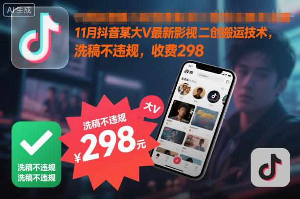 11月抖音某大V最新影视二创搬运技术，洗稿不违规，收费298-邪修侠学院