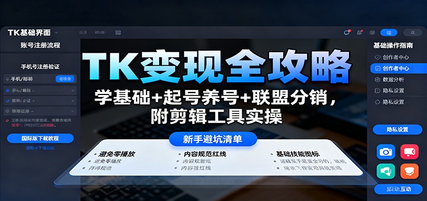 TK变现全攻略:学基础+起号养号+联盟分销,附剪辑工具实操-邪修侠学院