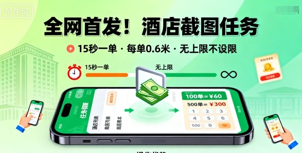 全网首发!酒店截图任务,15秒一单,每单0.6米,任务无上限不设限,矩阵操作单日3张到手【揭秘】-邪修侠学院