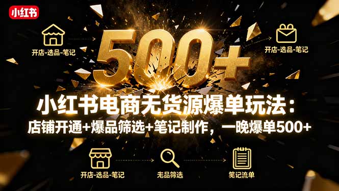 小红书电商无货源爆单玩法:店铺开通+爆品筛选+笔记制作,一晚爆单500+-邪修侠学院