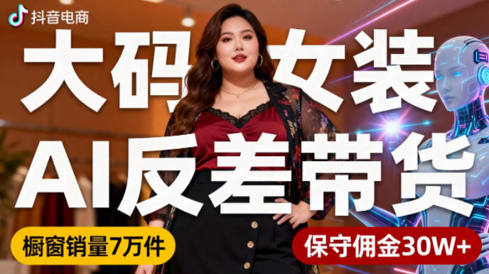 抖音小众赛道，大码女装AI反差带货，不用直播，每天6条作品，橱窗卖7万件，保守佣金30W+-邪修侠学院