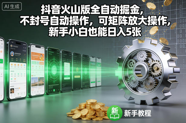 抖音火山版全自动掘金，不封号自动操作，可矩阵放大操作，新手小白也能日入5张【揭秘】-邪修侠学院