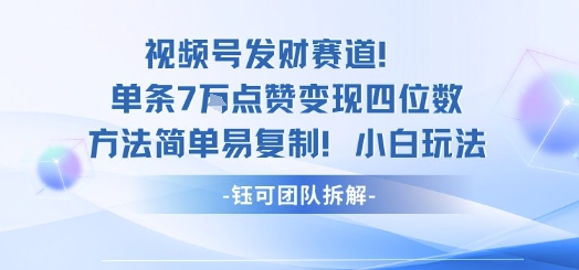 视频号发财赛道单条7W点赞变现四位数方法简单易复制小白玩法-邪修侠学院