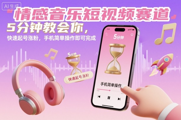 情感音乐短视频赛道，5分钟教会你，快速起号涨粉，手机简单操作即可完成-邪修侠学院