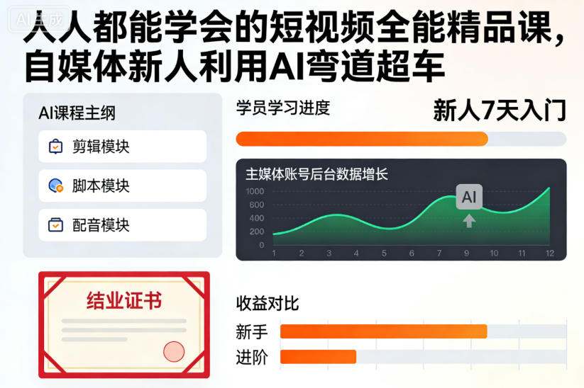 人人都能学会的短视频全能精品课，自媒体新人利用AI弯道超车-邪修侠学院