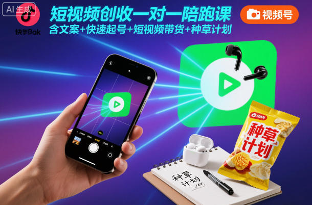 短视频创收一对一陪跑课，含文案+快速起号+短视频带货+种草计划-邪修侠学院