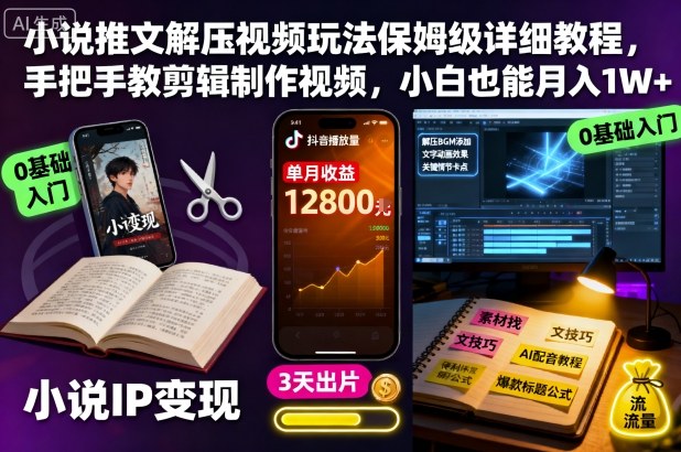 小说推文解压视频玩法保姆级详细教程,手把手教剪辑制作视频,小白也能月入1W+-邪修侠学院