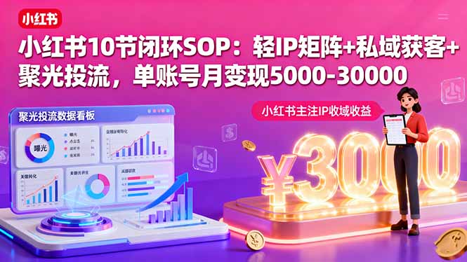 小红书10节闭环SOP:轻IP矩阵+私域获客+聚光投流,单账号月变现5000-30000-邪修侠学院