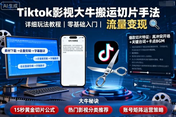 Tiktok影视大牛搬运切片手法，详细玩法教程-邪修侠学院