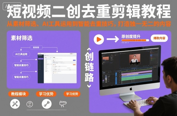 短视频二创去重剪辑教程,从素材筛选、AI工具运用到智能去重技巧,打造独一无二的内容-邪修侠学院