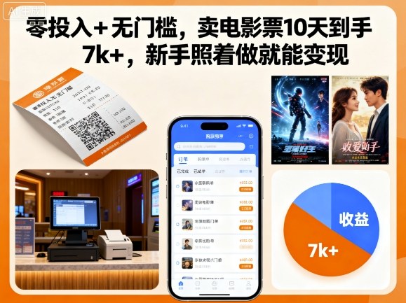 零投入+无门槛,卖电影票10天到手7k+,新手照着做就能变现【揭秘】-邪修侠学院