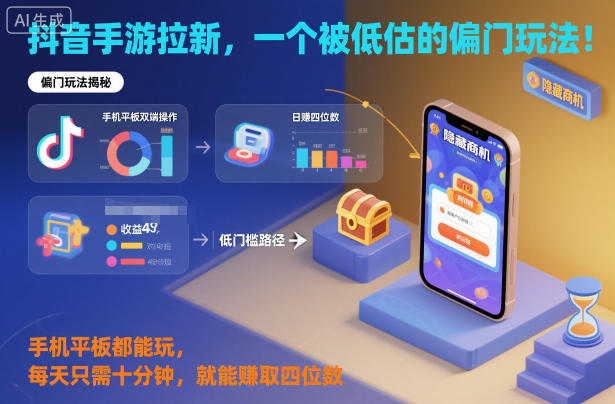 抖音手游拉新，一个被低估的偏门玩法！手机平板都能玩，每天只需十分钟，就能賺取四位数【揭秘】-邪修侠学院