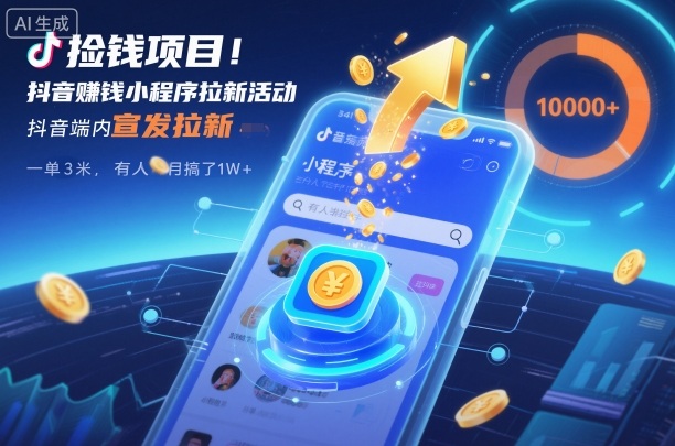 捡钱项目!抖音賺钱小程序拉新活动,抖音端内宣发拉新,一单3米,有人半个月搞了1W+-邪修侠学院