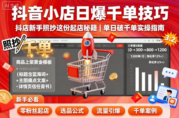 抖音小店日爆千单技巧,抖店新手照抄这份起店秘籍,单日破千单-邪修侠学院